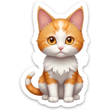 full body of very small + skinny ginger and white kitten with deep orange eyes and triangular shaped face sticker