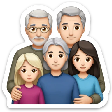 Family of five dad 65 grey hair mother 53 dark medium hair son 16 tall dark hair daughter and 15 blonde long hair daughter 11 long dark hair sticker