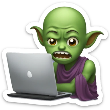 Crying imp infront of computer sticker