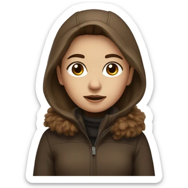 girl with brown hair and black eyes wearing a brown winter outfit sticker