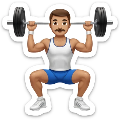 Brunette very fit handlebar mustache barbell squat adidas track suit shirtless white shoes  sticker