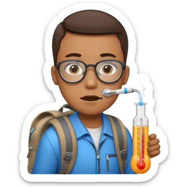 person with backpack and thermometer in mouth sticker