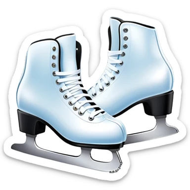 An icon featuring a pair of elegant figure skates standing on the smooth ice of a rink, with sparkling ice beneath them. The background shows a grand ice arena with bright lights and empty stands, highlighting the beauty and grace of figure skating. Transparent background. sticker