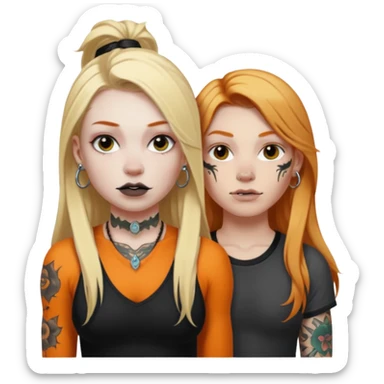 girl with long blonde hair, black tattoos and a septum piercing next to an athletic ginger girl with tattoos and a septum piercing sticker