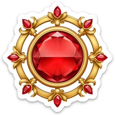 Golden circle crest with red gems sticker