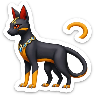 Colorful orange red black yellow Bastet-Salandit-Umbreon-Gatomon-Vernid-Protogen-Digimon-Fakémon-Pokémon-creature  (full body) sticker