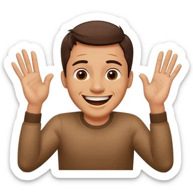 A man is laughing and knocking with both hands on the table in front of him sticker