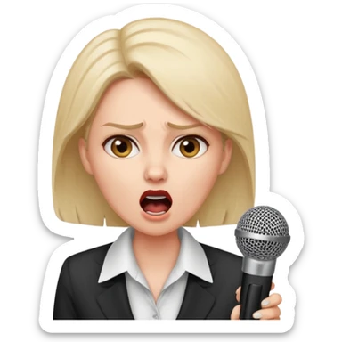 a office woman presenting her idea with microphone
a manager yelling in anger
the office woman stops and fears sticker