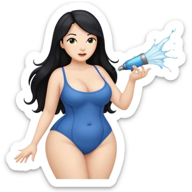 White naked curvy woman with long black hair and big ass side view squirting  sticker