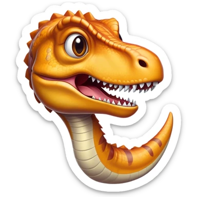Cinematic Realistic Comical velociraptor/T-rex Portrait Emoji, Head tilted dramatically with an exaggeratedly amused expression, featuring a striking, glossy scaled body with bold natural textures and wide, expressive eyes brimming with playful disbelief, rendered with lifelike detail and dynamic natural lighting, high shine, dramatic yet playful, styled with an air of cheeky prehistoric mischief, soft glowing outline, capturing the essence of a spirited and over‐the‐top velociraptor/T-rex that looks ready to bellow its way into viral fame! sticker