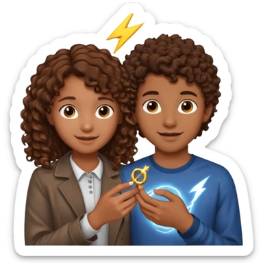 a 15 year old girl with brown curly hair but she has lightnings in it with a brown haired boy who gave her a promise ring sticker
