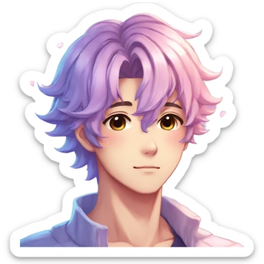 Gorgeous colorful shiny romantic pastel anime style shojo man with blushing face aesthetic and pretty hair trending style sticker