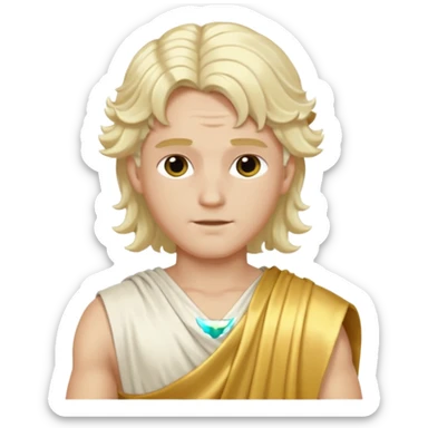 Apollo from The Olympians with long platinum blonde wavy hair, gold toga  sticker