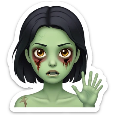 zombie girl, green skin color, no bruises on her face, neutral face, black hair, brown eyes  sticker