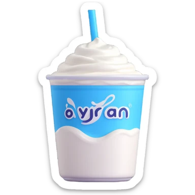 A small carton of Turkish yogurt drink (ayran) with a straw, white and blue packaging sticker
