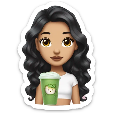 5’2 Latina lightskin that loves hello kitty and iced matcha latte with strawberry cold foam, she has black hair and brown eyes and is hella small sticker