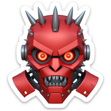 futuristic berserker war robot portrait, head and shoulders only, angry faceplate, jagged mouth grill, glowing eyes, spiked shoulder armor, scratched metal, intimidating look, 3D cartoon, mobile game icon style, clean background, no text, no watermark
 sticker