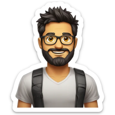 indian guy, 100kg, fair, 25 year old, beard like Virat kohli, t-shirt of Chennai super kings, glasses like Tony stark sticker