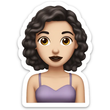 white girl with brown eyes and dark brown almost black hair applying lipstick  sticker