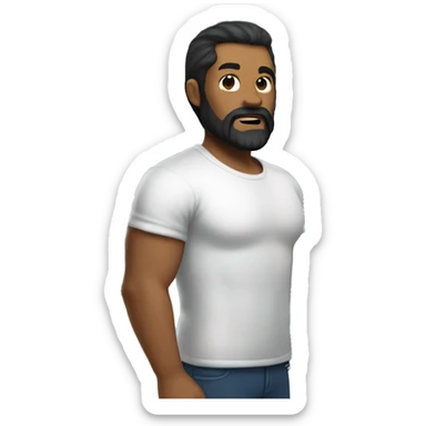 man with side part hair and black beard carrying a big refrigerator  sticker