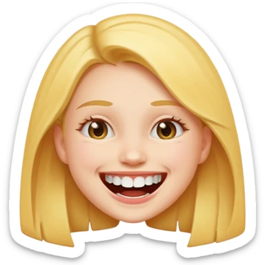 Laughing emoji of a girl and gap between central incisor teeth sticker