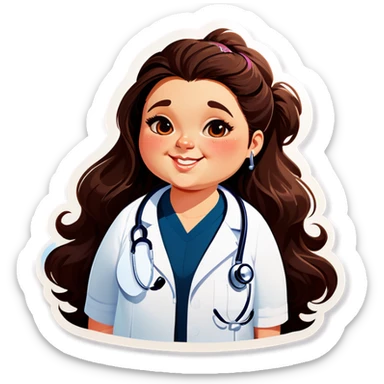 Create a chubby woman with hair flattered with a stethoscope sticker