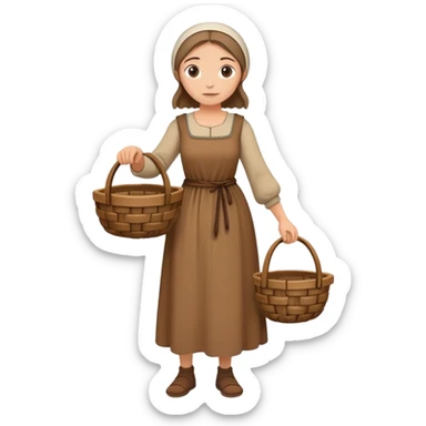 Full body of female medieval peasant in simple dress carrying basket sticker