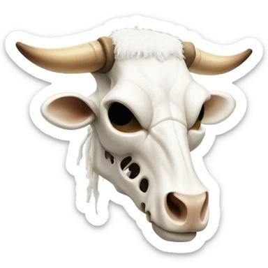 Cow’s head skeleton with white wool and cow horns on it sticker