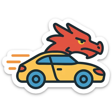 colored icon of a swift car with dragon-like features sticker