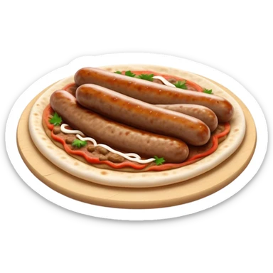 Cevapi Cinematic Realistic Cevapi Dish Emoji, depicted as modest, short, skinless sausages served with traditional flat bread, rendered with realistic textures and rustic, inviting lighting. sticker
