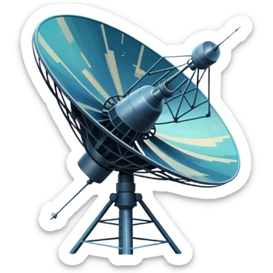 Minimalist emoji-style sticker of an old-school satellite antenna with distorted, glitched signal waves. Clean icon style. sticker