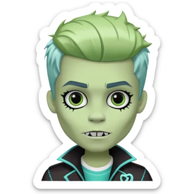 Frankie stein monster high doll boy with 5-o-clock shadow , pale white-green skin, stiches  sticker