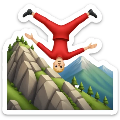 apple style emoji of a man tumbling head over heels down past a mountain sticker