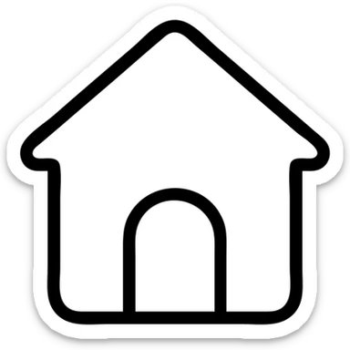 Create a simple home icon with a thin black outline, minimalistic design, and a small red accent dot. No text. Transparent background. sticker
