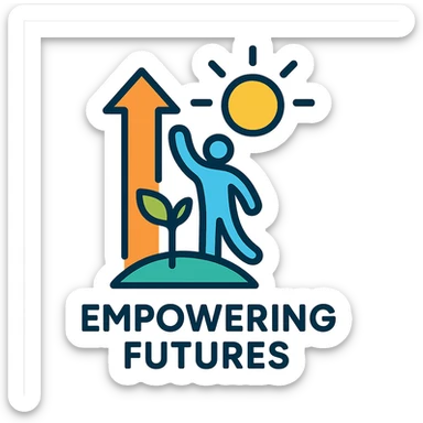 Empowering Futures, modern icon, uplifting, abstract, vibrant colors, sense of growth and opportunity sticker