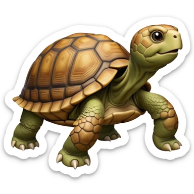 cinematic-tortoise-realistic-full-body-walking-emoji,-sturdy-domed-shell-in-rich-earthy-tones,-thick-scaled-legs-moving-slowly-but-deliberately,-wrinkled-wise-face-peering-ahead-with-calm-determination,-large cute eyes-reflecting-centuries of wisdom sticker