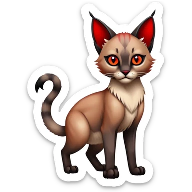 Gothic exotic Red and black and edgy and cute shiny Fantasy-Siamese-Bobcat-Caracal-Lykoi-feline-Fakémon-feline-hybrid (full body) sticker