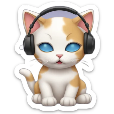 sad kitten listening to music with eyes closed sticker