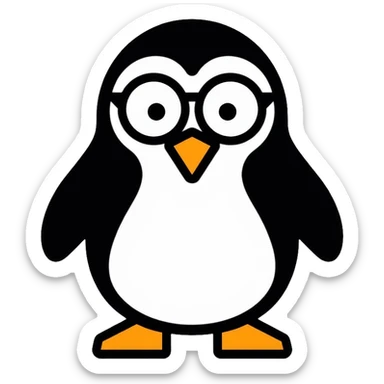 penguin head with round glasses, cute, smart looking sticker