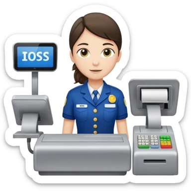 supermarket employee at a cash register, full body sticker