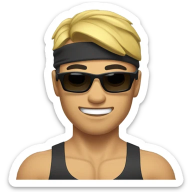 muscular asian personal trainer golden hair with sunglasses sticker