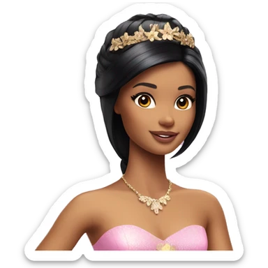 Attractive Barbie short black hair tan fairy princess sticker