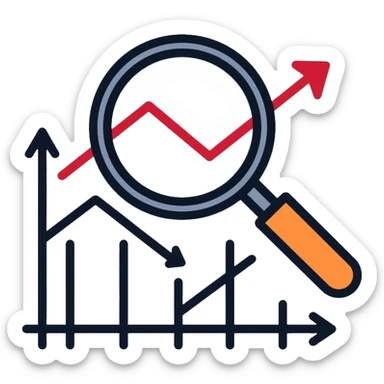 magnifying glass over a chart with downward trend sticker