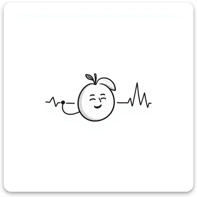hand-drawn peach emoji with heartbeat monitor line sticker