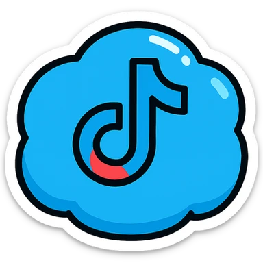 chubby blue TikTok icon with thick black contours, strong shadows, shiny highlights, soft juicy outlined style with rounded edges, no background sticker