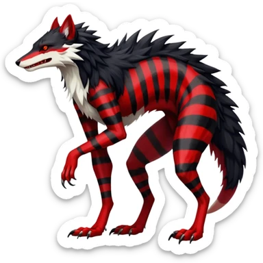 Cool Edgy Vernid-Sergal, Feral, Four Legs, Black fur, thin Red sharp stripes, Full body, LiLaiRa sticker