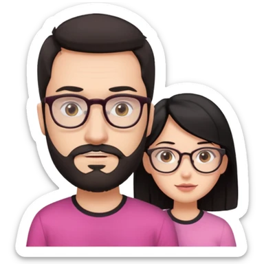 chico con gafas y barba corta moreno al lado una chica pelo negro piel blanca y camiseta rosa ojos marrones sticker