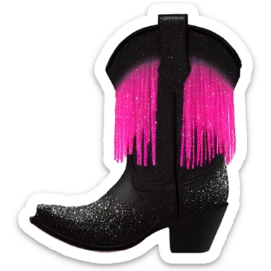 Realistic short neon pink to black ombre fashion cowgirl boot with sparkly shiny glitter fringe on them. sticker