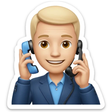 3D emoji style man talking on phone, holding a smartphone to his ear, smiling, rounded face, soft shading, glossy texture, Apple iOS emoji style, clean white background, centered, high detail, sticker style
 sticker