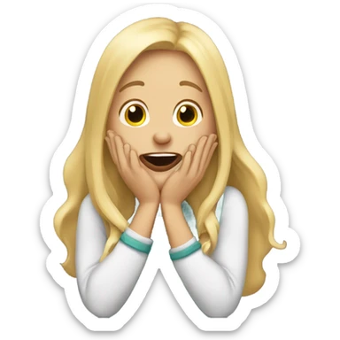 long hair blonde girl with her Hands covering her mouth giggling sticker